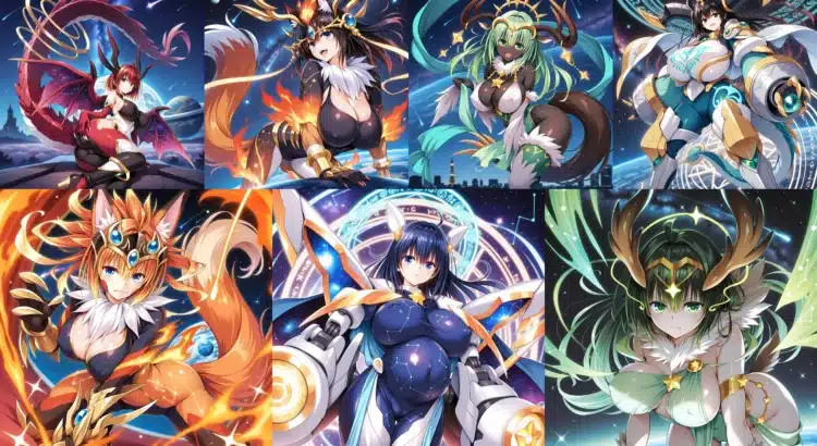 NSFW Dracotail mod artwork set featuring seven female cosmic dragon characters in Yu-Gi-Oh Master Duel.