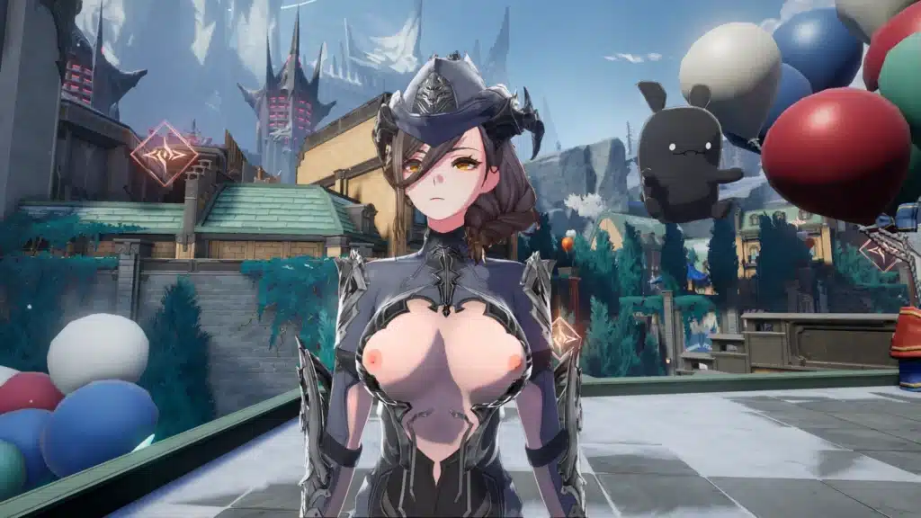 Lynn standing in a city plaza wearing the modified Revealing Lynn outfit in Duet Night Abyss.