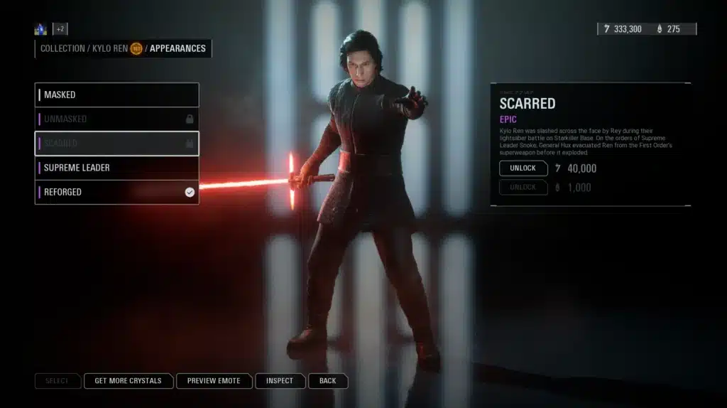 Kylo Ren Scarred skin updated with lighter TLJ-style scar in Battlefront II mod