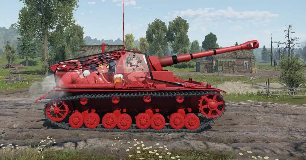 War Thunder tank with demonic NSFW Millie artwork across the side armor