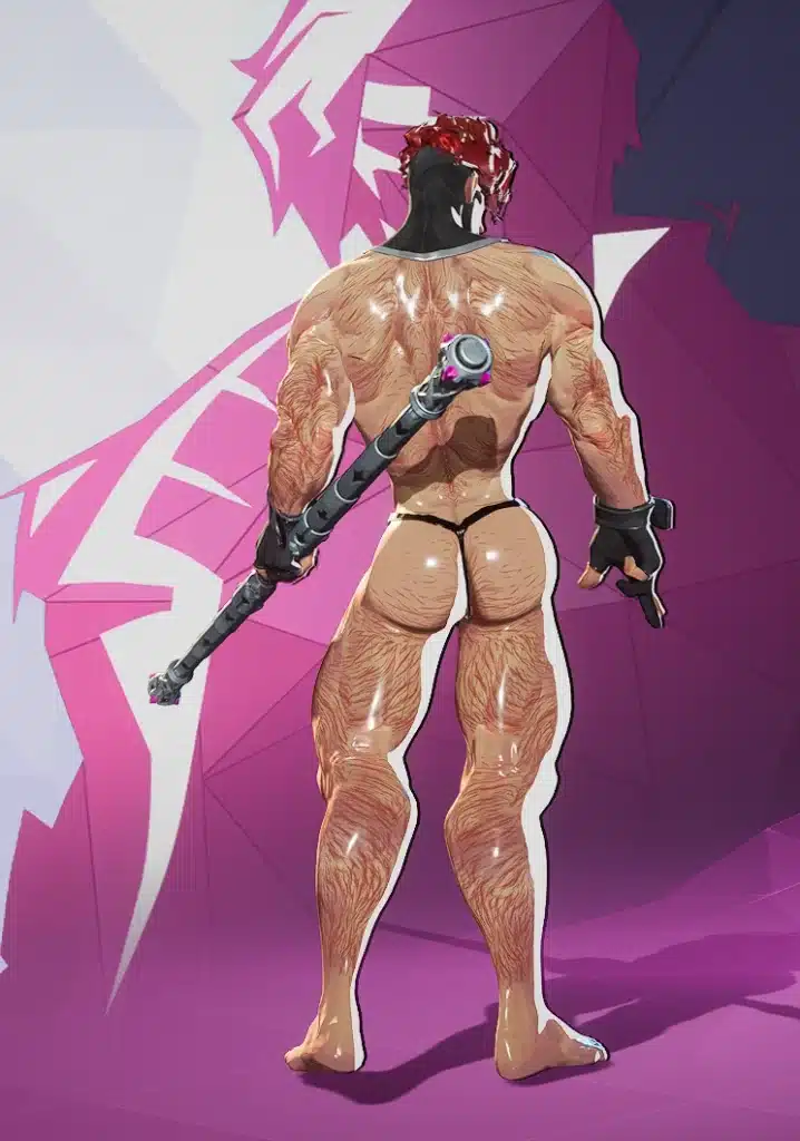 Back view of nude muscular Gambit mod showing enhanced model detail and thong strap.