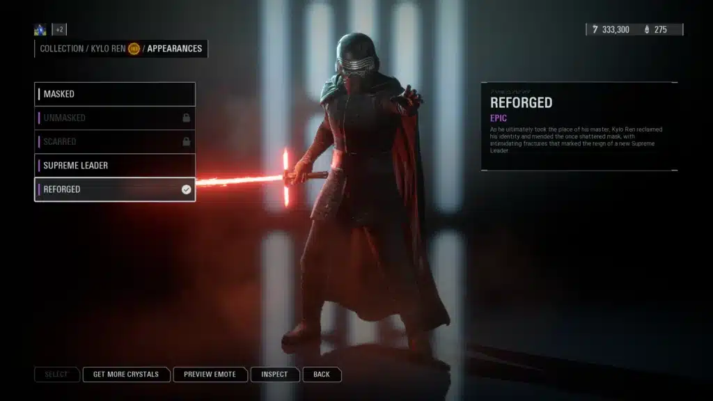 Reforged Kylo Ren helmet and hood-down look in Star Wars Battlefront II mod