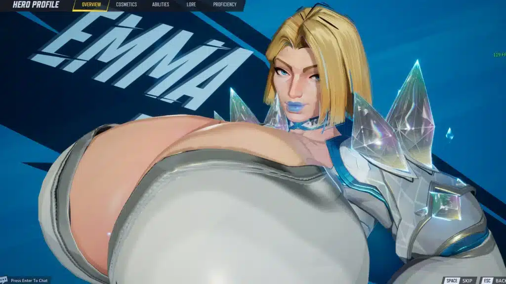 Close-up of Emma Frost’s enhanced breasts and thighs from the Marvel Rivals Bottom Heavy mod