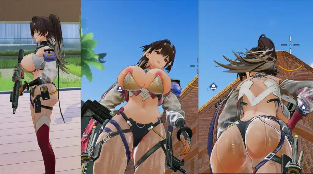 Snowbreak nude Haru-Raikou mod in dynamic gameplay poses