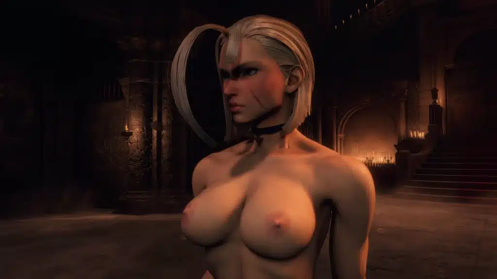 Cammy White nude mod posing in dungeon RE4 2023