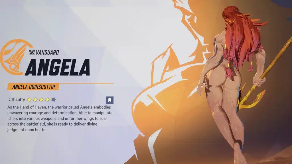 Marvel Rivals Nude Angela rear-view model in hero selection screen.