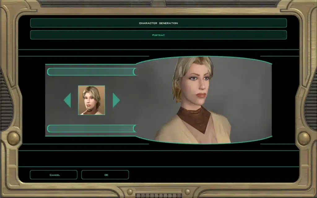 KOTOR 2 Female Exile in cockpit environment with HD face and hair textures