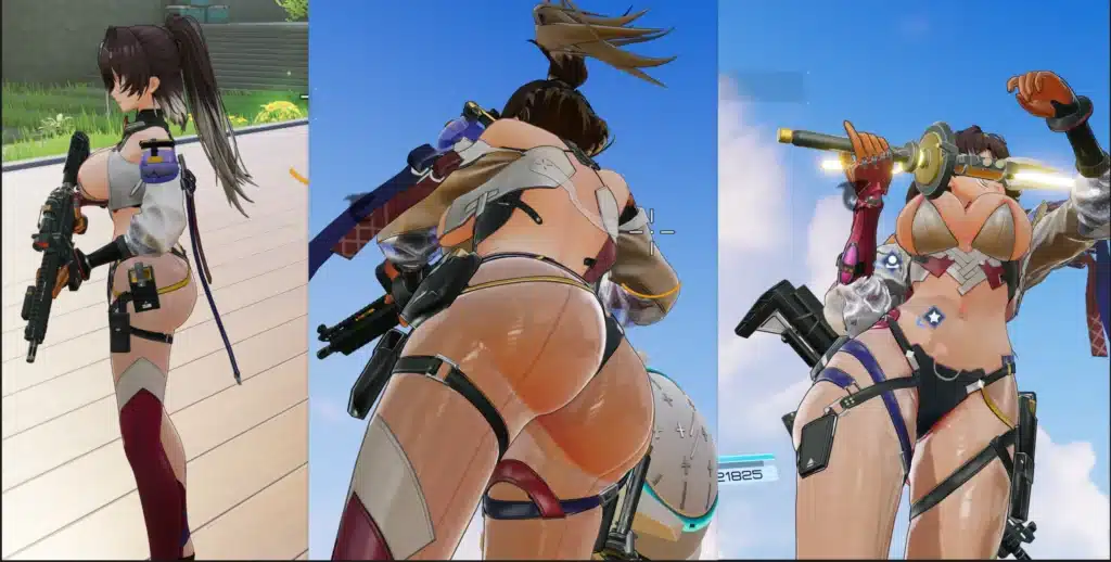 Snowbreak nude Haru-Raikou mod gameplay close-ups with body enhancement