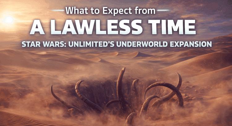A Lawless Time promotional desert graphic with alien tentacles emerging from sand dunes and bold sci-fi title text.