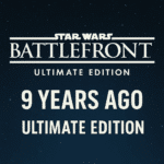 Star Wars Battlefront Ultimate Edition 9-year anniversary banner with starfield background.
