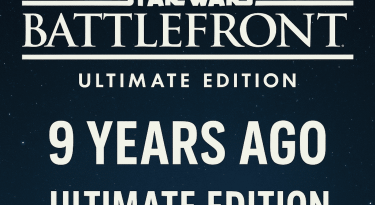 Star Wars Battlefront Ultimate Edition 9-year anniversary banner with starfield background.