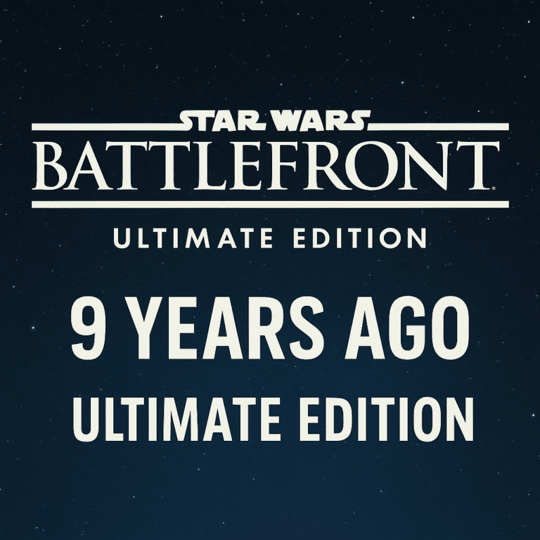 Star Wars Battlefront Ultimate Edition 9-year anniversary banner with starfield background.