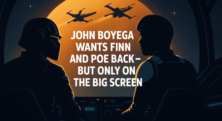 Stylized digital artwork of Finn and Poe Dameron standing side by side with glowing blue highlights and “Only on the Big Screen” text.