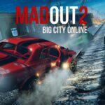 Open-world MadOut2 BigCityOnline PC gameplay showing cars racing through a chaotic city environment