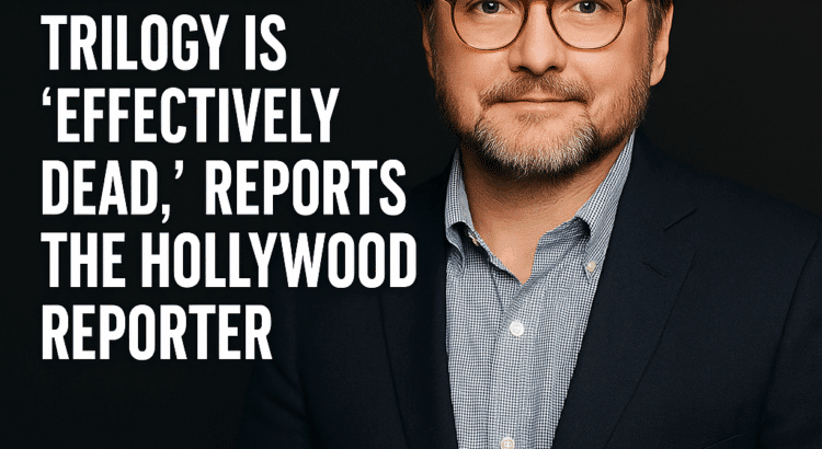 Stylized image of filmmaker Rian Johnson with the text “Rian Johnson’s Star Wars Trilogy Is Effectively Dead” over a dark sci-fi background.