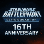 Star Wars Battlefront: Elite Squadron 16th Anniversary banner with logo and galactic blue and red lighting.
