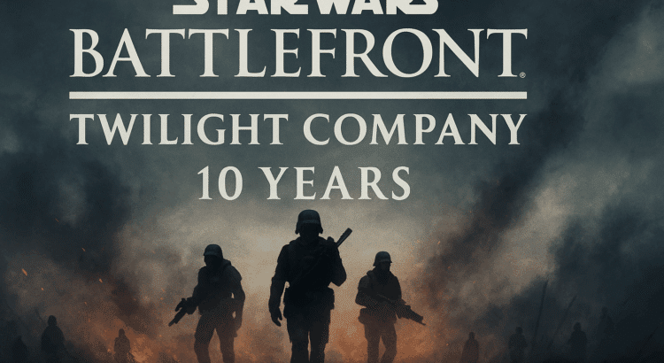 Star Wars Battlefront: Twilight Company 10th Anniversary banner with Rebel soldiers in a smoky battlefield