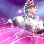 Male Luna Snow Cherry Delight skin mod standing in a candy-themed arena in Marvel Rivals