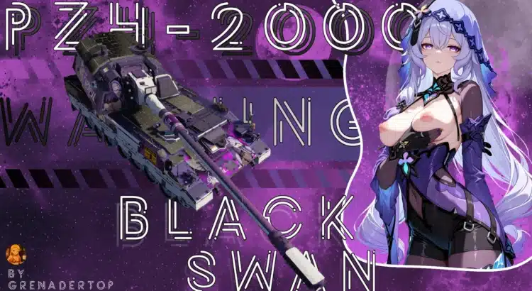 Stylized War Thunder PzH 2000 Black Swan mod artwork featuring the vehicle and an anime-themed character design