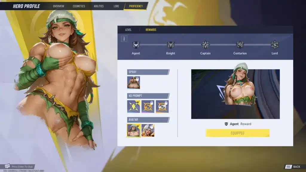 Marvel Rivals Rogue Savage South NSFW UI mod on hero profile and proficiency screen