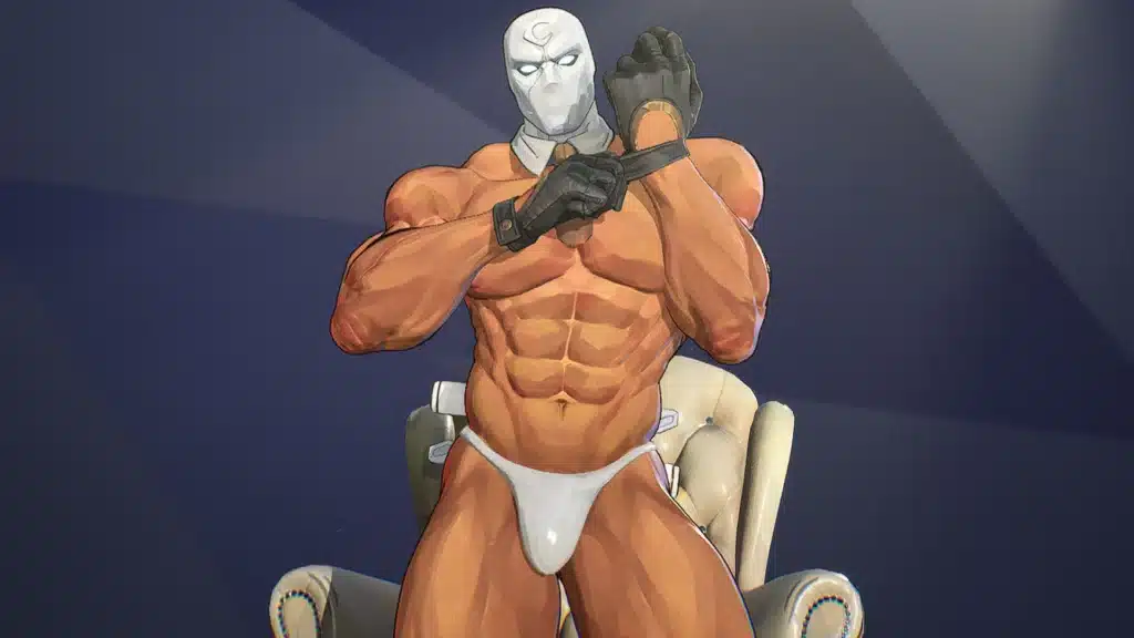 Moon Knight NSFW mod full body view with muscular build and minimal clothing in Marvel Rivals