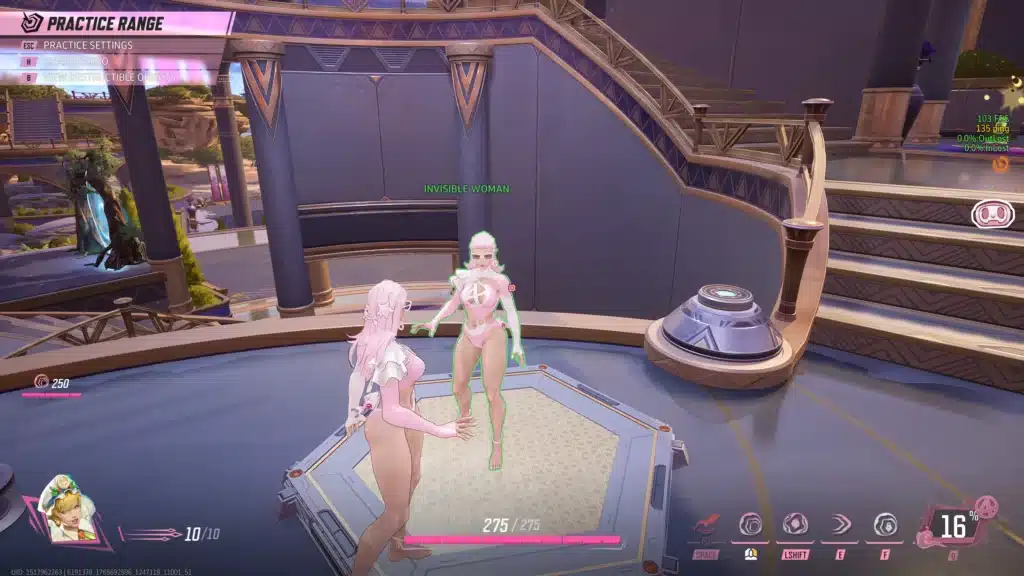 Marvel Rivals Invisible Woman Pink Azure Shade mod practice range comparison