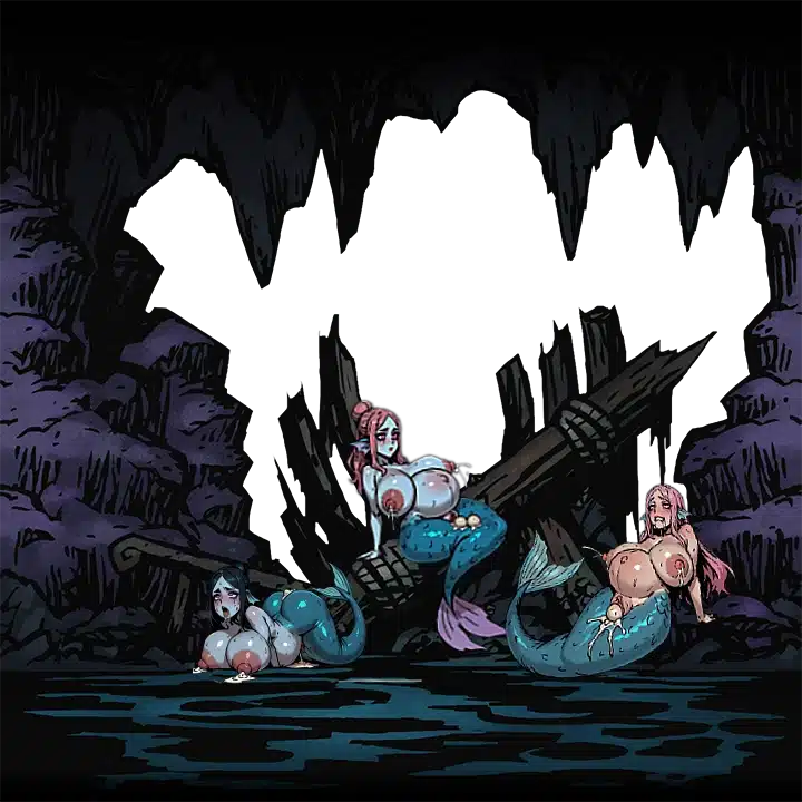 Darkest Dungeon NSFW Cove background featuring lewd mermaid enemies in an underwater cave
