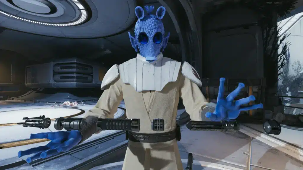 Rodian character using the Force inside a facility in Star Wars Jedi Survivor