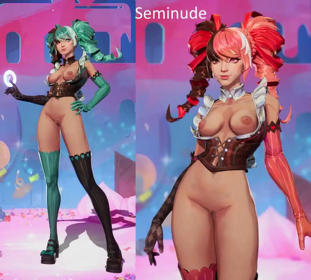 Luna Snow seminude mod comparison showing Cherry Delight seminude variants in Marvel Rivals