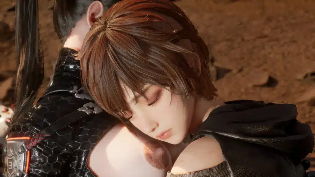 Stellar Blade Eve nude mod cinematic close-up showing character detail and emotional lighting