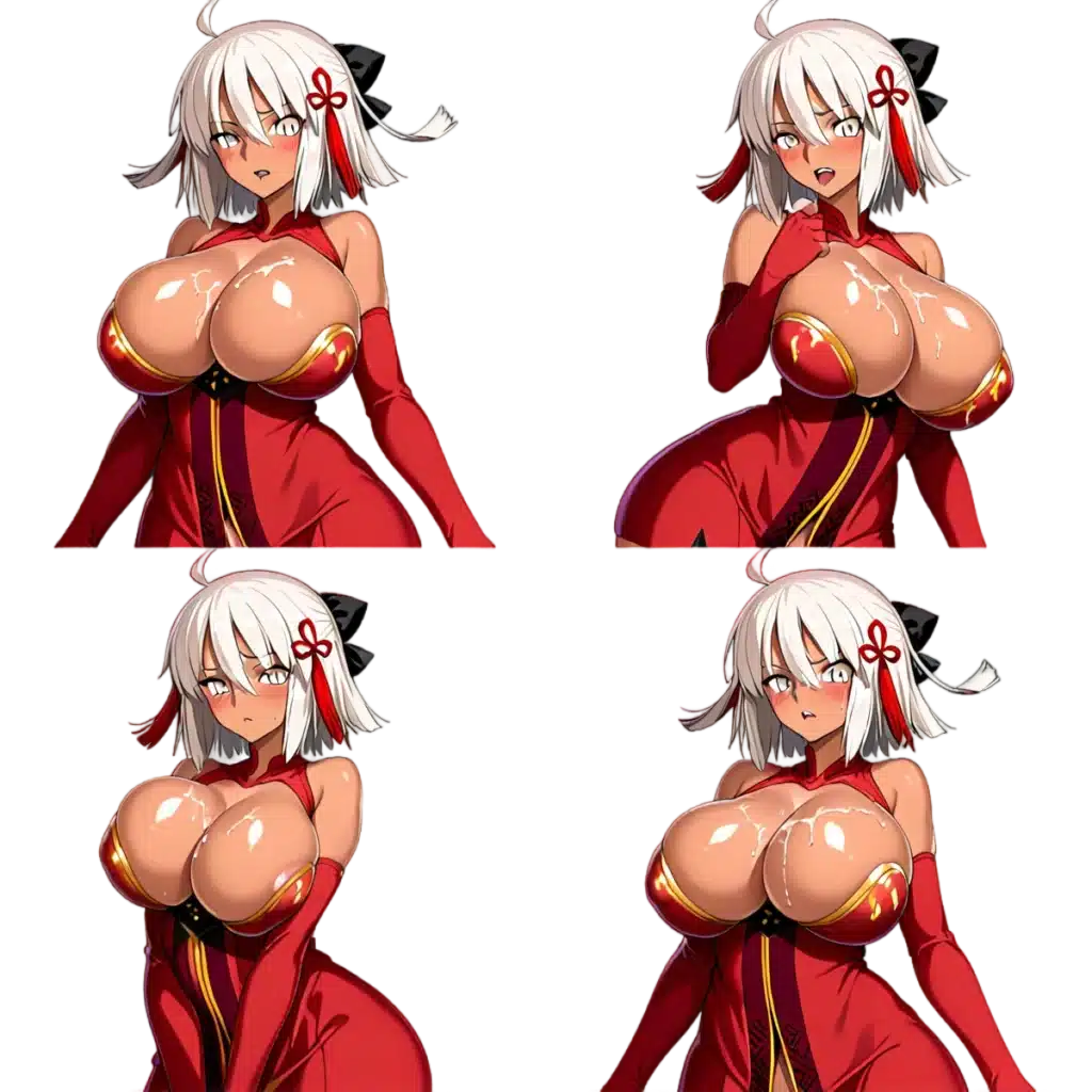 Anime waifu portrait of Stardew Valley NPC with red outfit and expressive poses