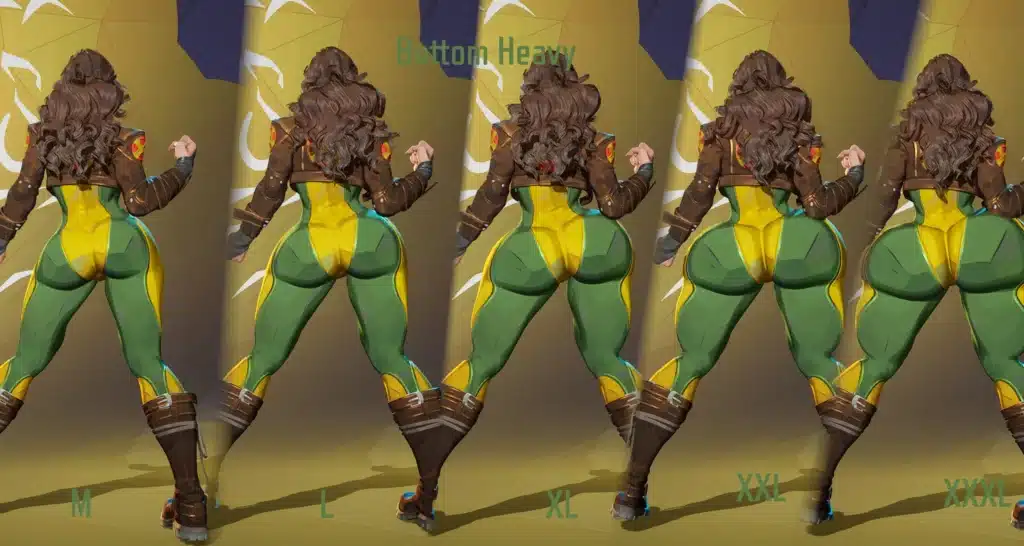 Thicc Rogue mod bottom heavy size comparison from M to XXXL