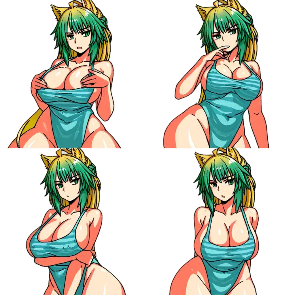 Anime catgirl style Stardew Valley NPC portrait with stylized expressions