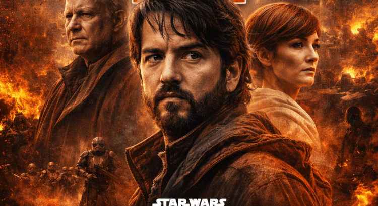 Andor Season 2 characters Cassian Andor Mon Mothma and Luthen Rael in dramatic Star Wars artwork celebrating IGN Best TV Series 2025 win