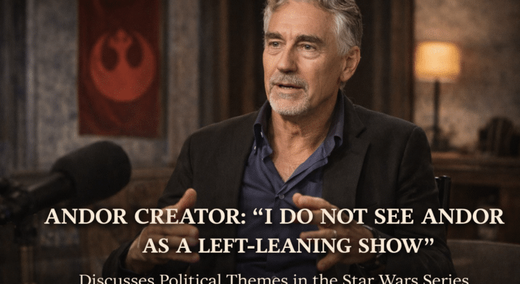 Creator of the Star Wars series Andor speaking during an interview about the show’s political themes and storytelling approach