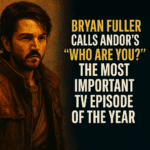 Promotional image featuring a stylized portrait of Cassian Andor on the left and bold text on the right reading: “Bryan Fuller calls Andor’s ‘Who Are You?’ the most important TV episode of the year,” set against a dark, cinematic background.