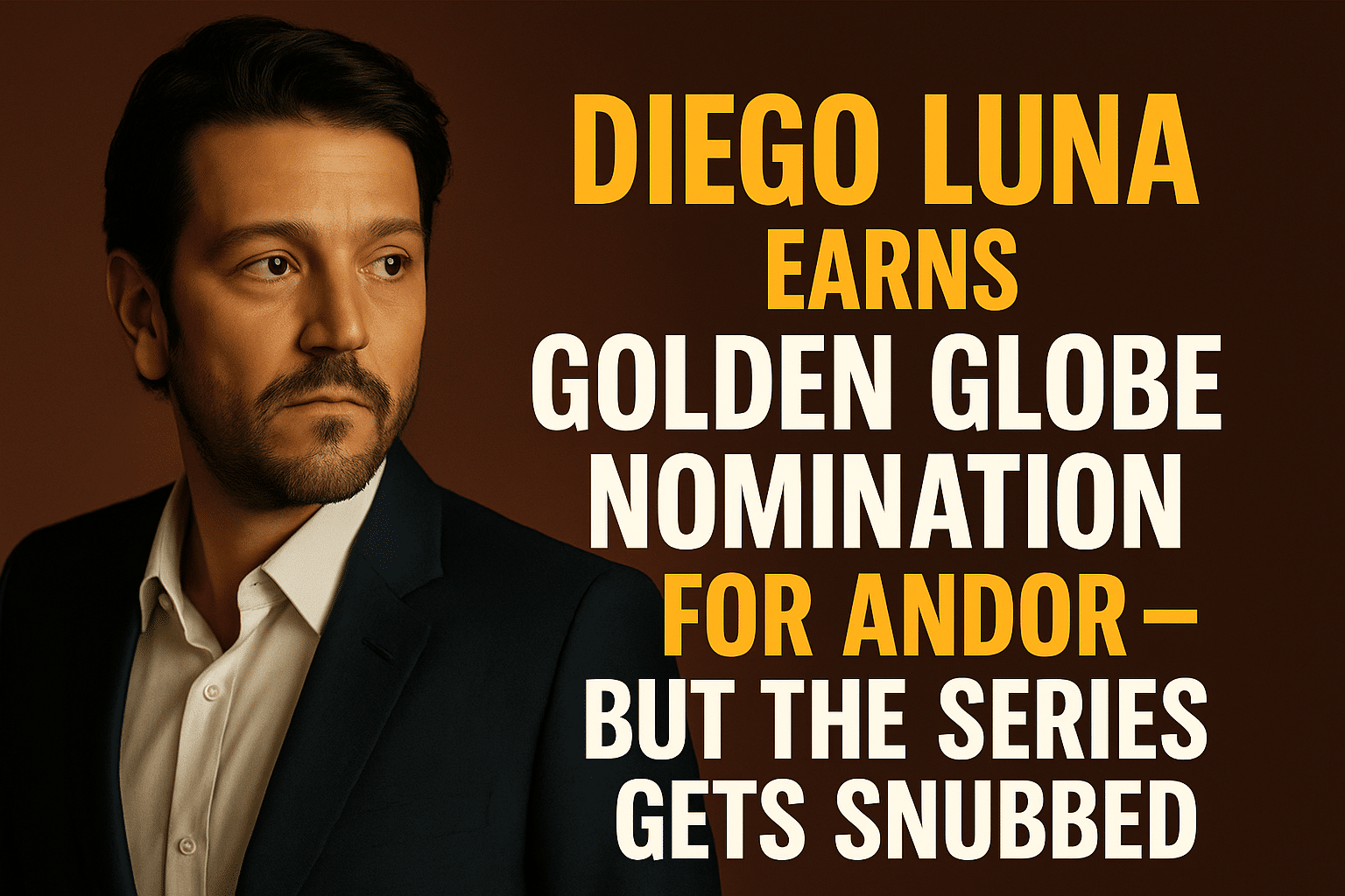 Header image featuring Diego Luna alongside bold text announcing his Golden Globe nomination for Andor, with a note that the series was snubbed.