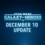Star Wars: Galaxy of Heroes December 10 Update header graphic with glowing blue title and stylized holotable logo.
