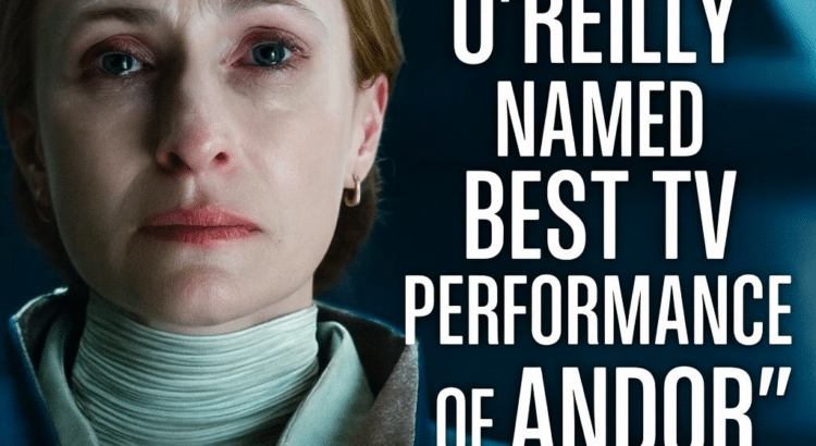 Genevieve O’Reilly as Mon Mothma in Andor Season 2 with overlaid text reading “Genevieve O’Reilly Named Best TV Performance of Andor Season 2.”
