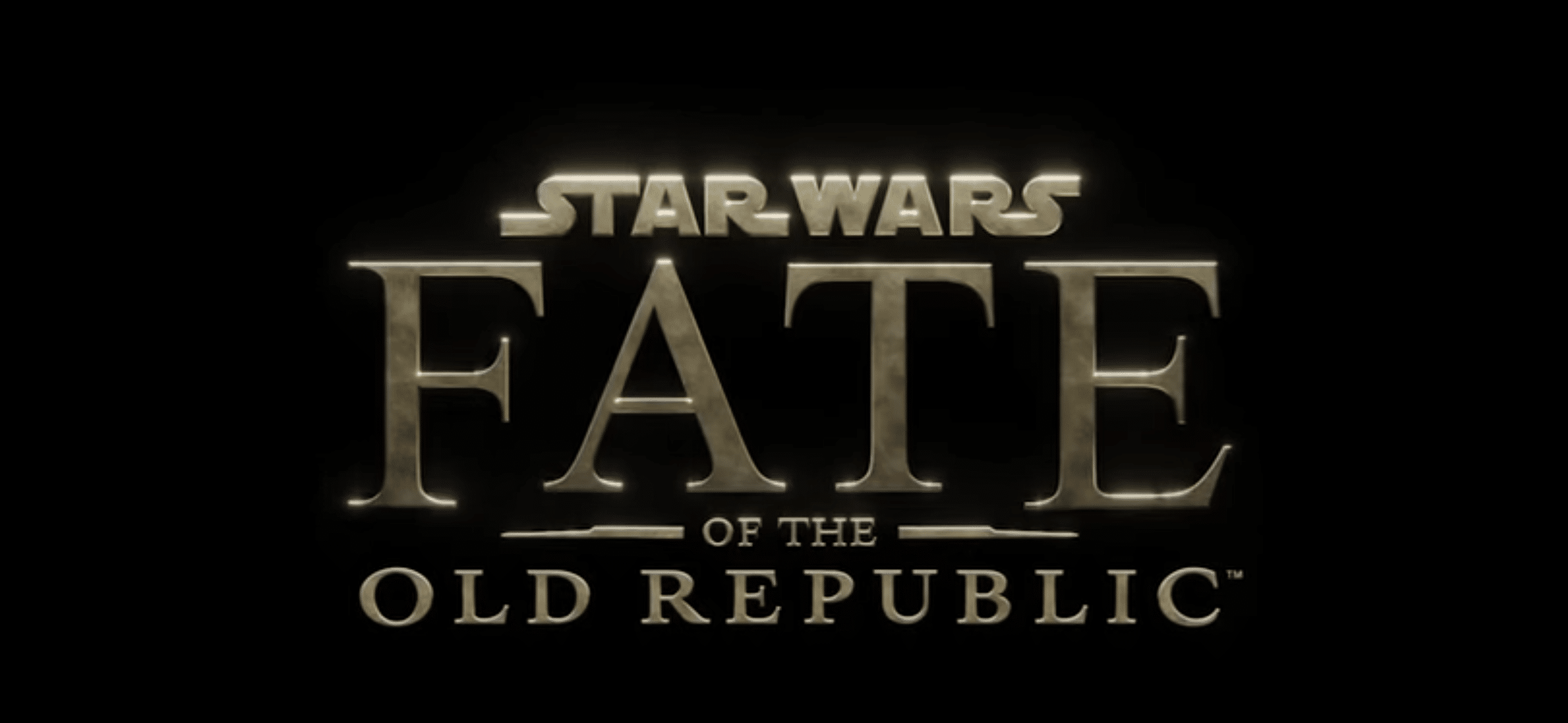 Star Wars Fate of the Old Republic logo reveal featuring gold title text on a black background.