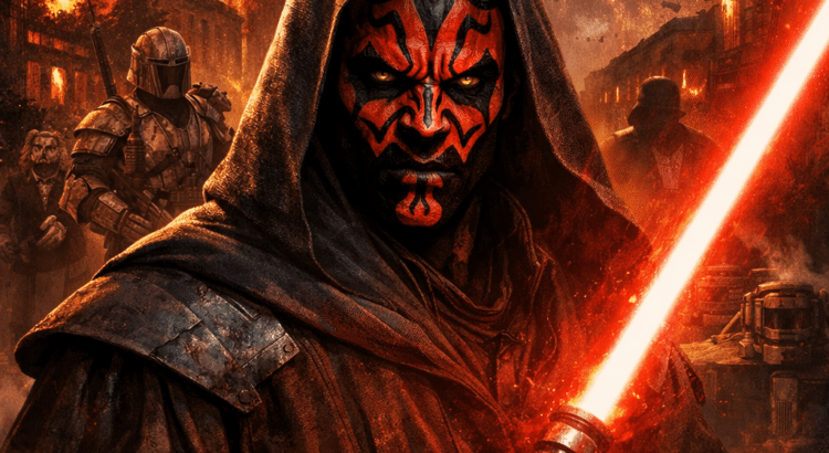 Darth Maul in Maul Shadow Lord wielding a red lightsaber in the criminal underworld after Order 66