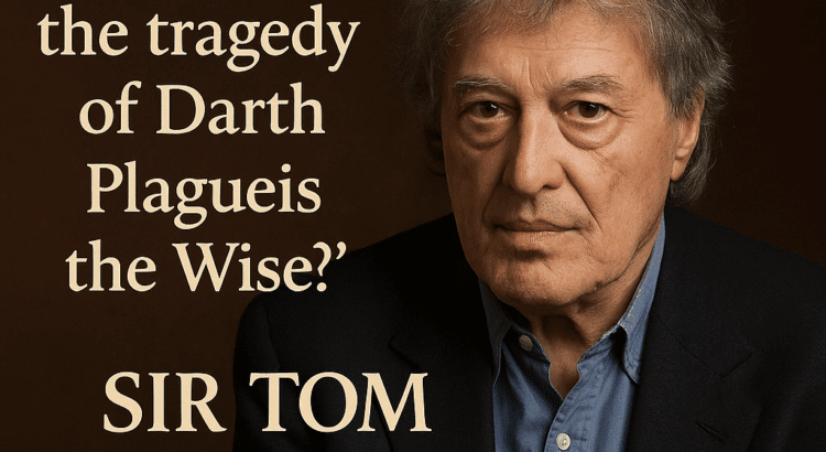 Tribute image featuring a portrait of Sir Tom Stoppard alongside the quote “Have you ever heard the tragedy of Darth Plagueis the Wise?” with the headline “Sir Tom Stoppard Dies at 88” on a dark brown background.