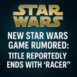 Star Wars rumor graphic with bold text stating “New Star Wars game rumored: Title reportedly ends with ‘Racer.’”