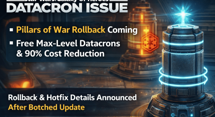 Star Wars Galaxy of Heroes Datacron issue with Pillars of War rollback and compensation announced