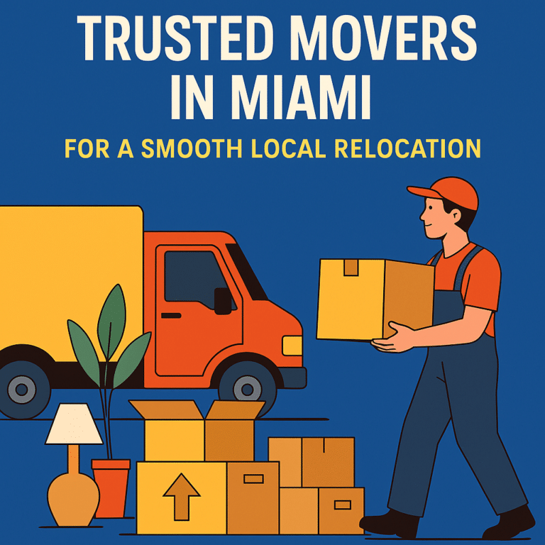 Illustration of Miami movers loading boxes into a moving truck for a local relocation