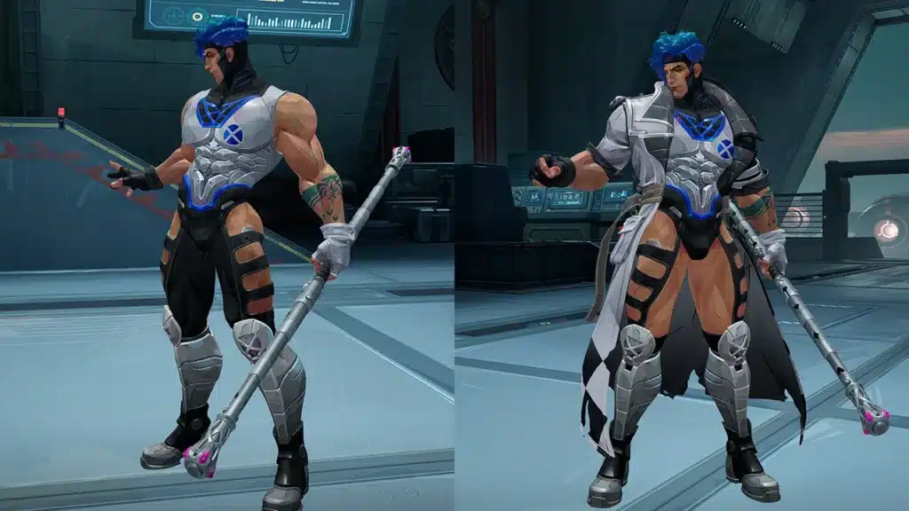 Gambit Rank skin in Marvel Rivals with breathable pants texture mod showing more thigh skin