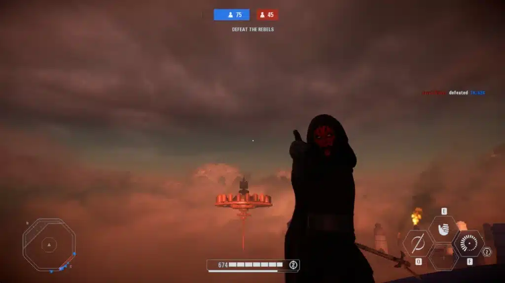 In-game screenshot of cloaked Darth Maul in Star Wars Battlefront II (2017) mod