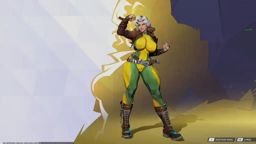 Rogue character model screenshot in Marvel Rivals default outfit
