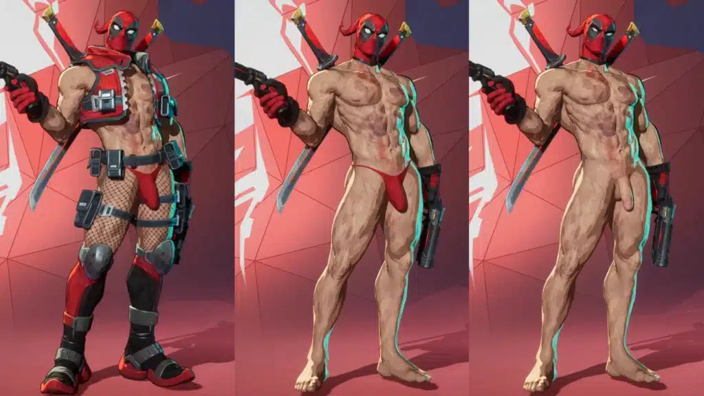 Deadpool Skimpy Fits mod full body preview in Marvel Rivals with alternate outfits