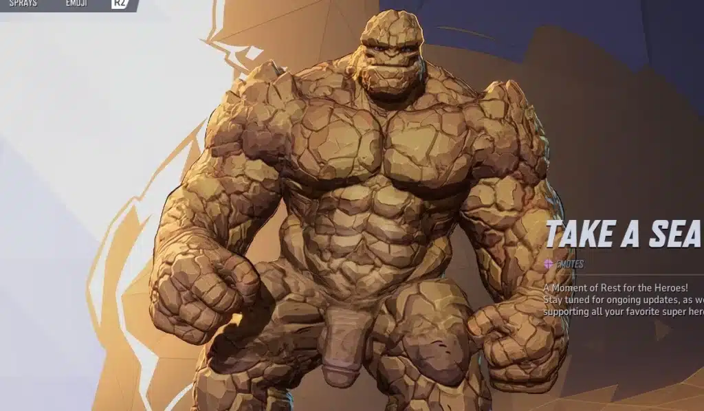 In-game menu preview screenshot of the Thing Nude mod in Marvel Rivals